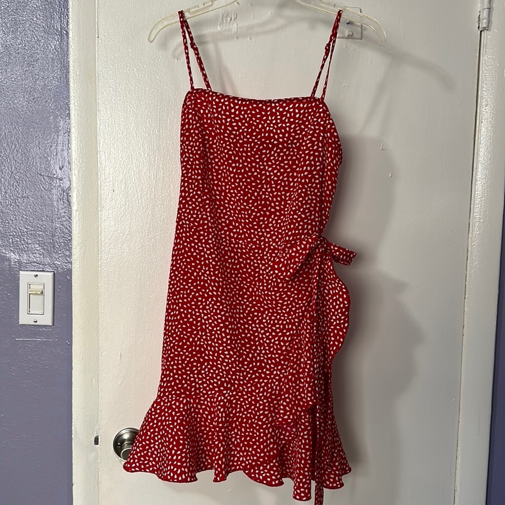 A really red dress with polka dots
